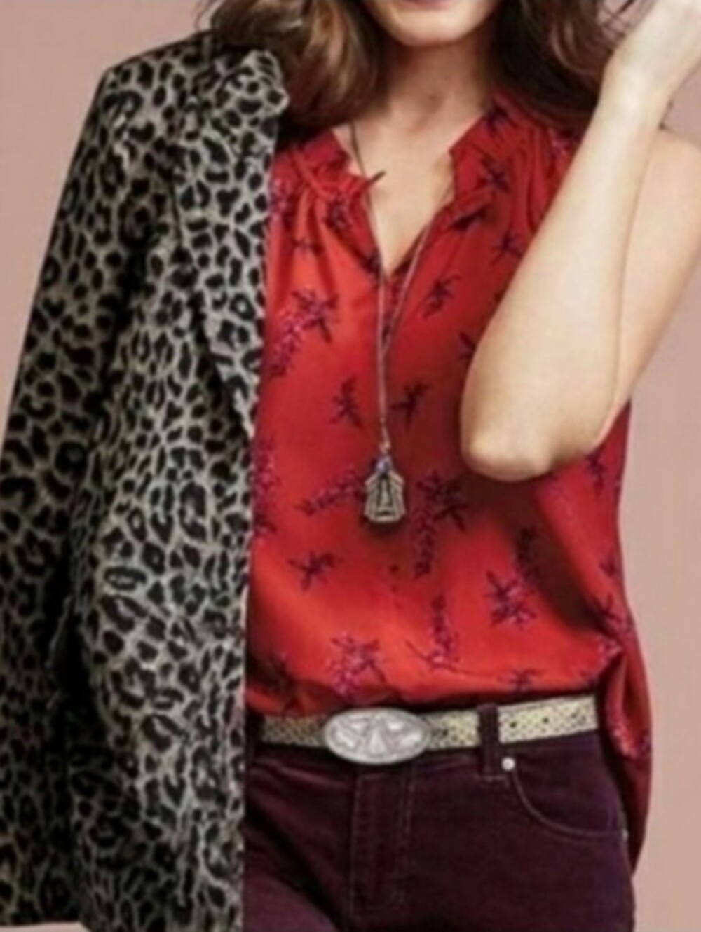 CAbi Red Floral Sleeveless Top